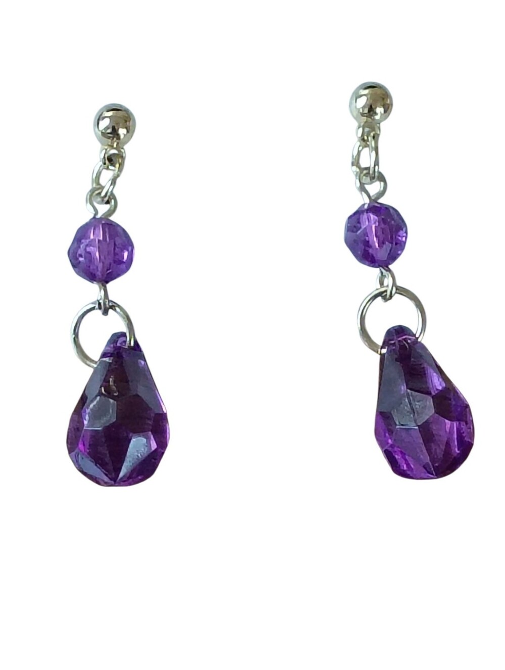 Earrings Gold-Tone Purple Teardrop Dangle Drop Beaded Statement Jewelry